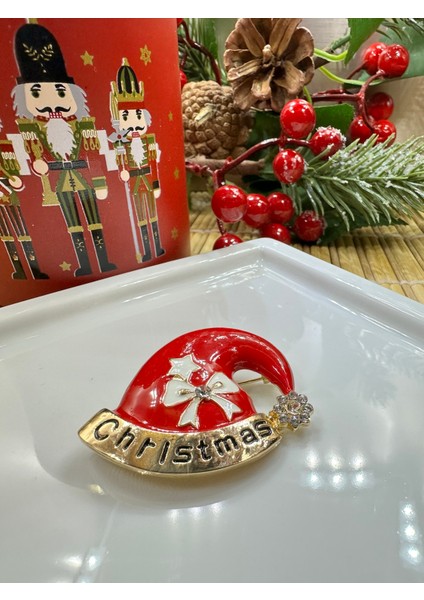 Kırmızı Noel Şapkası Şeklinde Broş