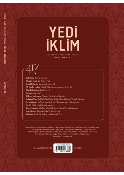 Yedi İklim Dergi 417. Sayı - Aralık 2024
