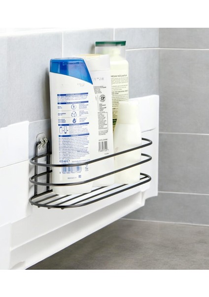 Yapışkanlı Siyah Banyo Düzenleyici Şampuanlık Sabunluk Oval Banyo Duş Organizer