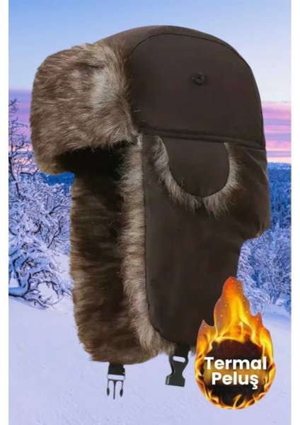 Unisex Termal Peluş Kürklü Pilot Şapka