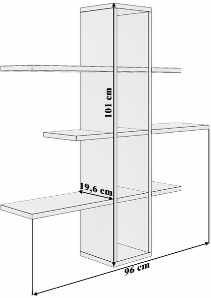 10 Bölmeli 3 Raflı Duvara Monte Dekoratif Çok Amaçlı Raf Kitaplık