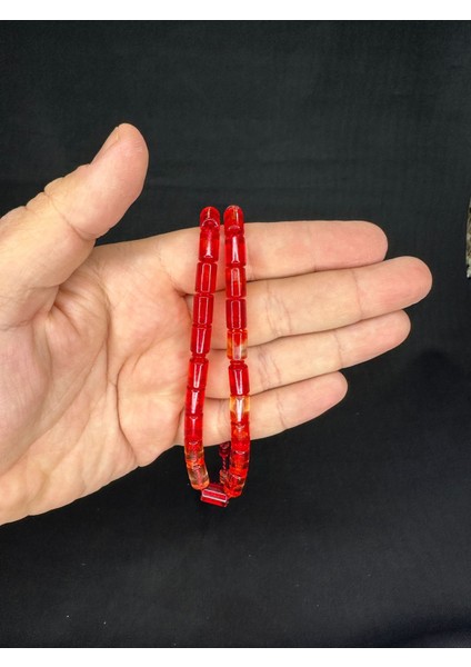 Toz Kehribar Tesbih Kırmızı Renkli Kesme Kesim 11 mm x 7.5 mm T-670 modelleri