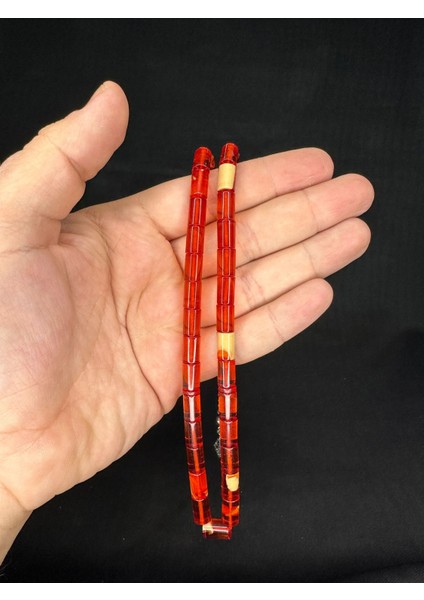 Ateş Kehribar Tesbih Kırmızı-Beyaz Renkli Kesme Kesim 10,5mmX6mm T-660 modelleri