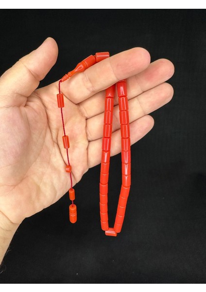 Sıkma Çubuk Kehribar Tesbih Açık Kırmızı Renkli Kapsül Kesim 10,5 mm x 7 mm T-645