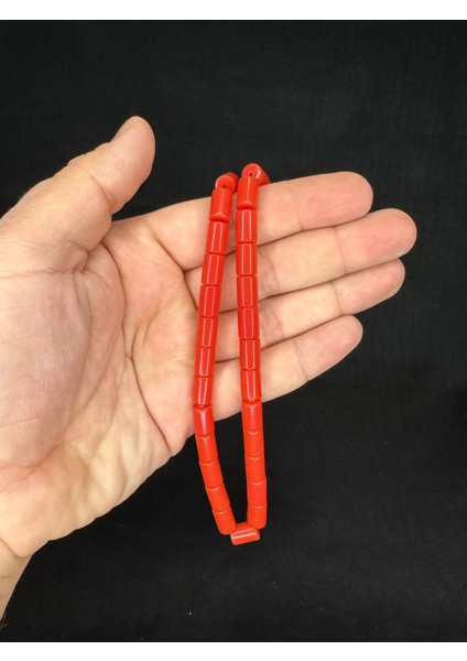 Sıkma Çubuk Kehribar Tesbih Açık Kırmızı Renkli Kapsül Kesim 10,5 mm x 7 mm T-645