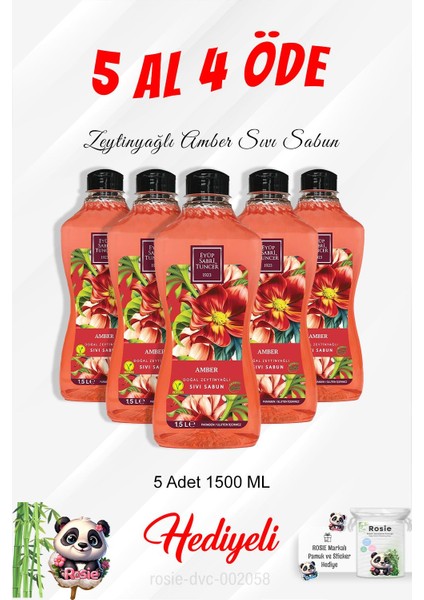 Zeytinyağlı Amber Sıvı Sabun 1500 ml 5 Al 4 Öde ve Rosie Pamuk