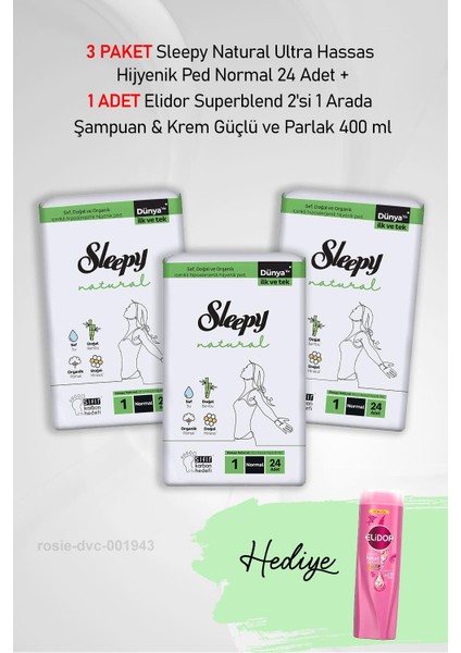 Natural Hijyenik Ped Normal 24 Adet x 3 ve Hediye Elidor 2'si 1 Arada Güçlü ve Parlak 400 ml fiyatları