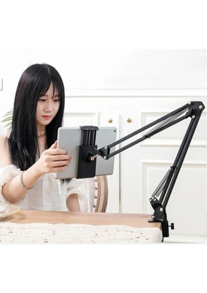 Tablet&telefon Tutucu Stand-Uzun Kollu Masa Üstü Stant-Ayarlanabilir Esnek Açılı 360° Oynar Başlıklı