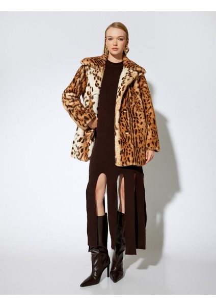 x Melis Ağazat - Uzun Kollu Dik Yaka Asimetrik Triko Elbise fiyatları