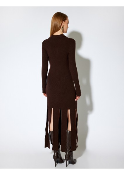 x Melis Ağazat - Uzun Kollu Dik Yaka Asimetrik Triko Elbise indirimleri