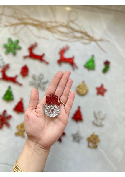 25 Adet Yılbaşı Çam Ağacı Süsü Epoksi Özel Tasarım Çok Objeli Simli Dekor Süsleme Seti Yerli Üretim