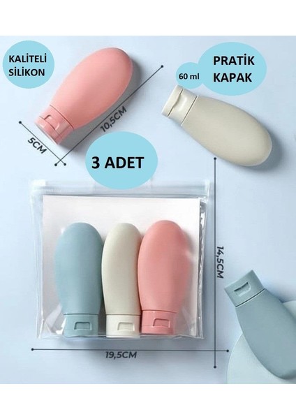 Doldurulabilir Şişe Krem Şampuan Çok Amaçlı Seyahat Şişesi Çanta Boy 3’lü Set Kutu modelleri