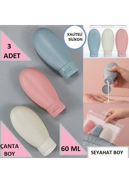 Doldurulabilir Şişe Krem Şampuan Çok Amaçlı Seyahat Şişesi Çanta Boy 3’lü Set Kutu fırsatları