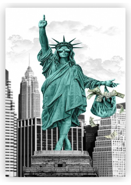 Özgürlük Heykeli Orta Parmak Ahşap Poster 20X29 cm