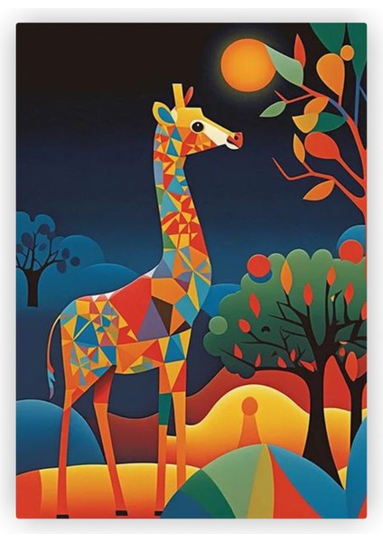 Ormandaki Zürafa Soyut Modern Sanat Kübizm Ahşap Poster 20X29 cm