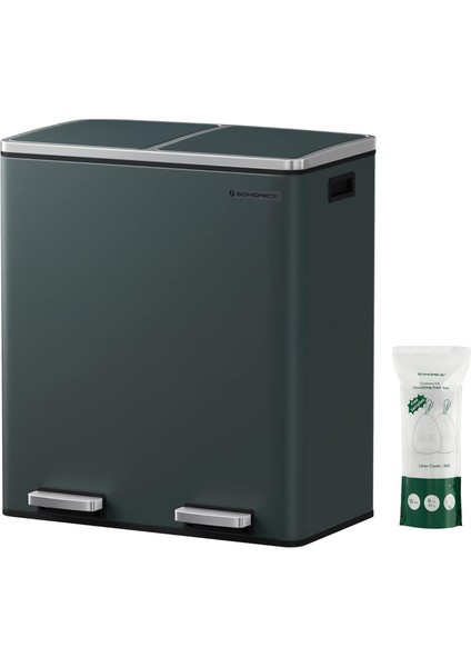 2 x 30 L 2 Bölmeli Atık Ayırma Sistemi Pedallı Çöp Kovası Mutfak Çöp Kovası 15 Çöp Torbası Metal Iç Plastik Çöp Kovası Menteşeli Kapak Softclose Hava Geçirmez Duman Gri LTB60GS