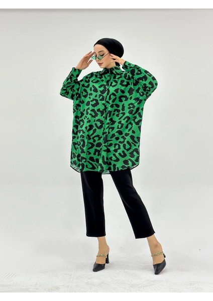 Vıoshıne Kadın Leopar Desenli Oversize Saten Gömlek fiyatları