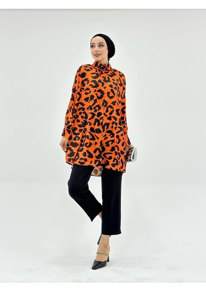 Vıoshıne Kadın Leopar Desenli Oversize Saten Gömlek fiyatları
