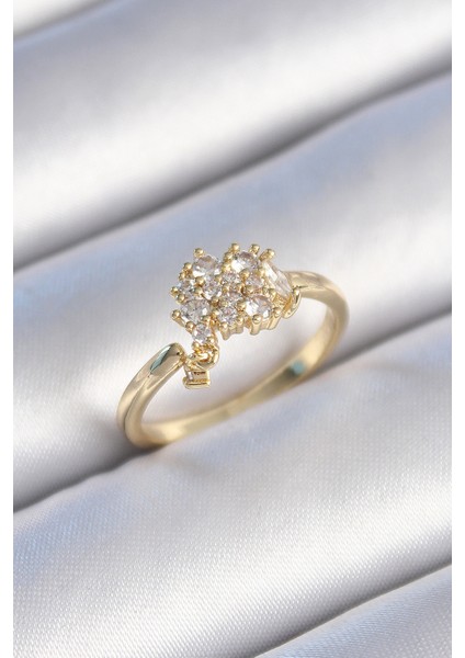 Pirinç Gold Renk Zirkon Taşlı Kadın Yüzük