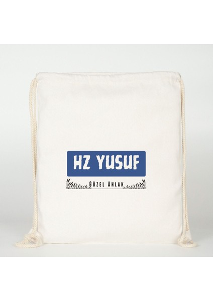 Hz Yusuf Baskılı Krem Ham Bez Sırt Çantası