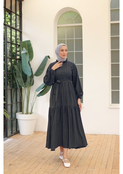 Vıoshıne Kadın Düğmeli Gömlek Yaka Kuşaklı Bürümcük Elbise modelleri