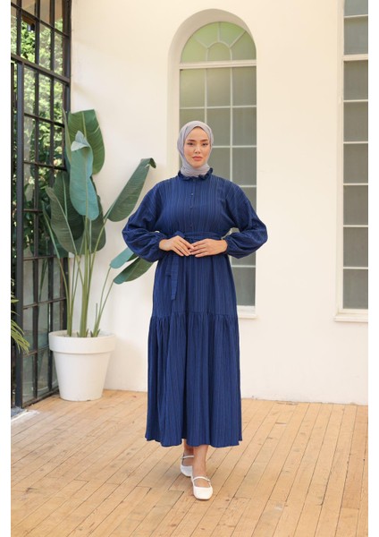 Vıoshıne Kadın Düğmeli Gömlek Yaka Kuşaklı Bürümcük Elbise