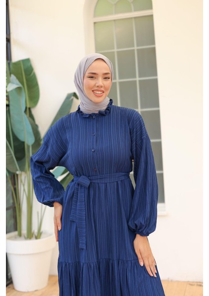 Vıoshıne Kadın Düğmeli Gömlek Yaka Kuşaklı Bürümcük Elbise fiyatları