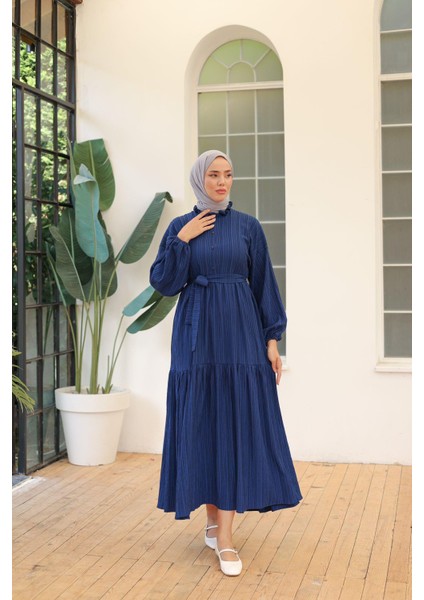 Vıoshıne Kadın Düğmeli Gömlek Yaka Kuşaklı Bürümcük Elbise modelleri