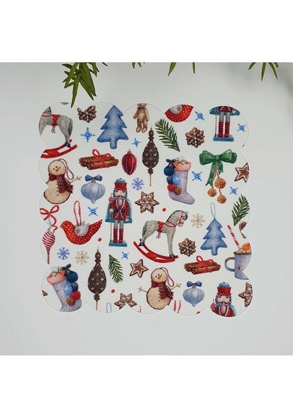 Sulu Boya Yılbaşı Obje Desenli Lazer Kesim Kumaş Kokteyl Peçetesi 1 Adet