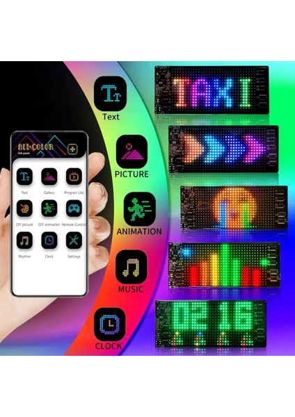 10x35 cm Matrix Led Ekran Esnek APP Telefon Kontrollü Cama Yapışan Araba, Kamyon, Dükkan Şeytan Gözler, Kayan Yazı, Emoji Özellikli Su Geçirmez Bluetooth Tabela