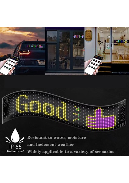 10x35 cm Matrix Led Ekran Esnek APP Telefon Kontrollü Cama Yapışan Araba, Kamyon, Dükkan Şeytan Gözler, Kayan Yazı, Emoji Özellikli Su Geçirmez Bluetooth Tabela