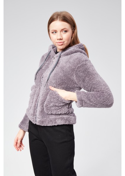 Vioshine Kadın Kapüşonlu Peluş Cepli Welsof Hırka Fermuarlı Ceketi modelleri