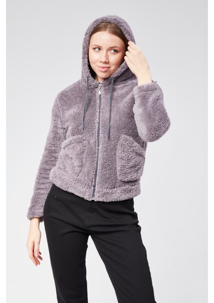 Vioshine Kadın Kapüşonlu Peluş Cepli Welsof Hırka Fermuarlı Ceketi indirimleri