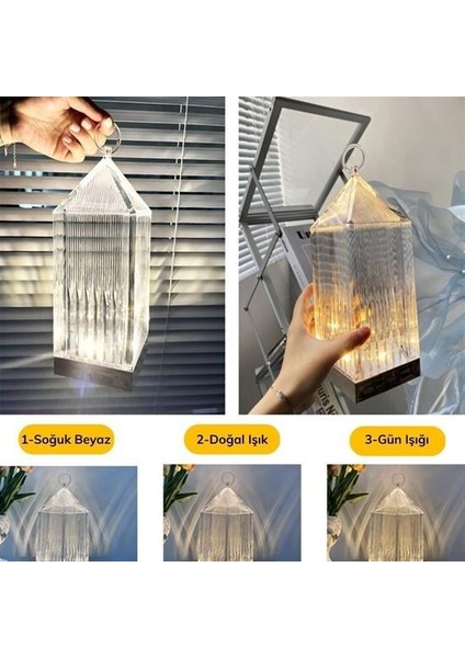 Fener Model USB Şarjlı Dokunmatik 3 Farklı Işık Modlu Masa Üstü Kristal Akrilik Lamba Led