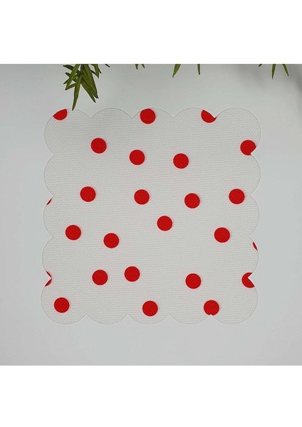Kırmızı Puan Desenli Lazer Kesim Kumaş Kokteyl Peçetesi 1 Adet
