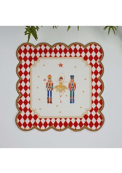 Dekoratif Yılbaşı Temalı Kurşunasker Desenli Nakış Kenar Kumaş Kokteyl Peçetesi 1 Adet