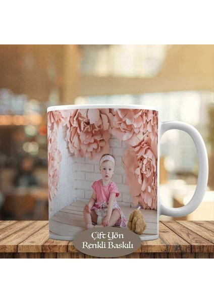 Pembe Çiçekler ve Sevimli Kız Bebek Kupa Bardak HEDIYELIK-7466