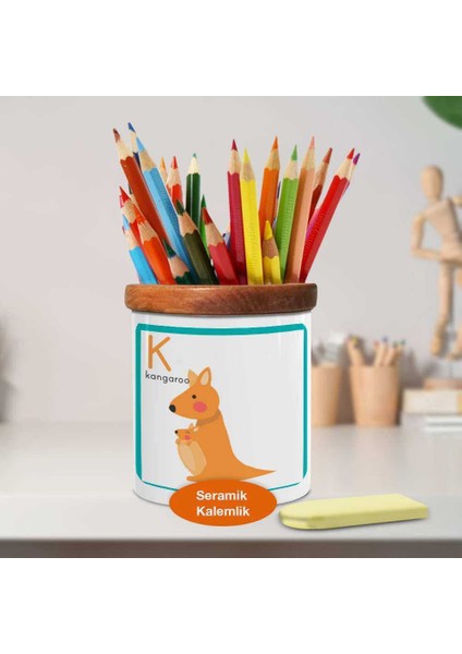 Kangaroo Kanguru Yazılı Ahşap Seramik Kalemlik - 53876-6357 fiyatları
