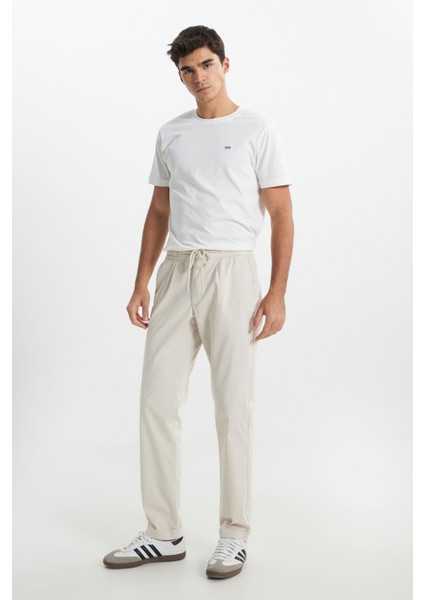 Relaxed Fit Geniş Kesim Bej Chino Pantolon