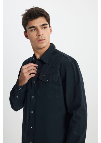 Relaxed Fit Geniş Kesim %100 Pamuk Cep Detaylı Antrasit Gömlek fırsatları