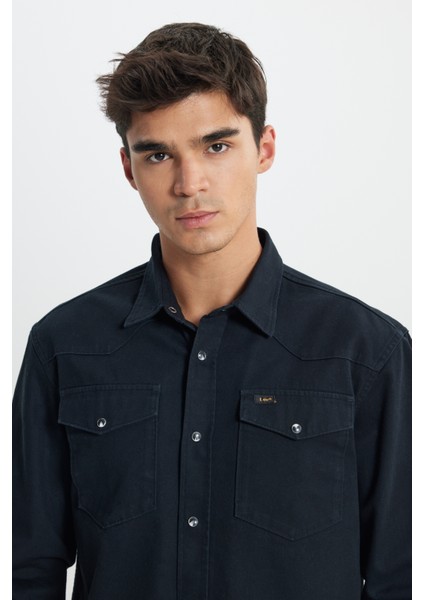 Relaxed Fit Geniş Kesim %100 Pamuk Cep Detaylı Antrasit Gömlek indirimleri