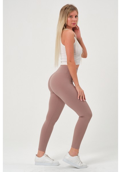 Fitilli Yüksek Bel Toparlayıcı Konforlu Tayt 374 Vizon