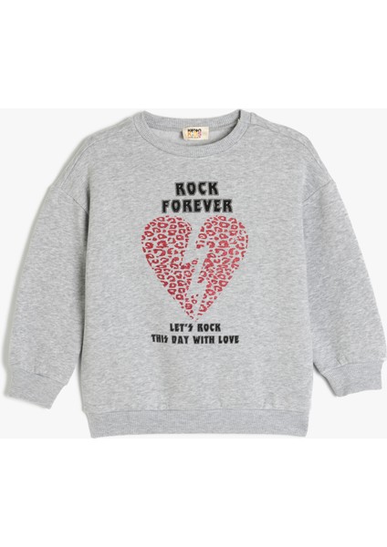 Baskılı Pamuklu Uzun Kollu Bisiklet Yaka Sweatshirt