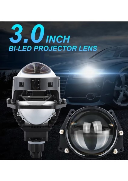 Vidalı Bi-Led Far Içi LED Mercek 3 Inc Vidalı Somunlu Kısa Uzun Birlikte