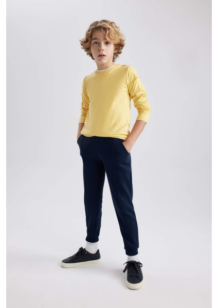Erkek Çocuk Sarı Standart Fit Normal Kesim Bisiklet Yaka Basic Düz %100 Pamuk Uzun Kollu Tshirt B7771A8NS fiyatları
