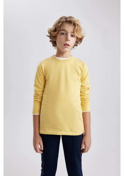 Erkek Çocuk Sarı Standart Fit Normal Kesim Bisiklet Yaka Basic Düz %100 Pamuk Uzun Kollu Tshirt B7771A8NS modelleri