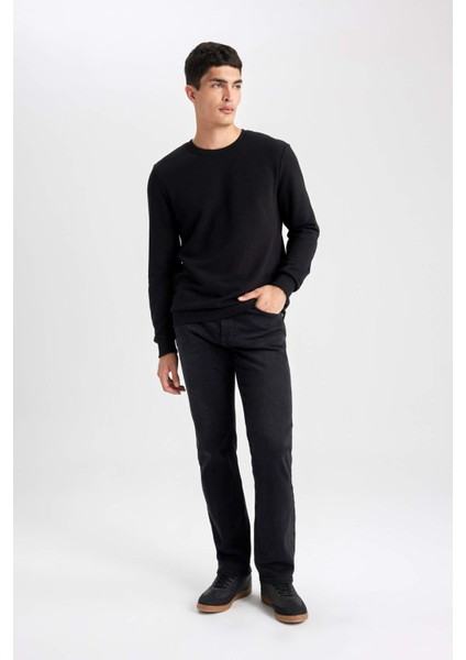 Erkek Siyah Oversize Fit Geniş Kesim Basic Düz Pamuklu Kapüşonlu Sweatshirt B7833AXNS