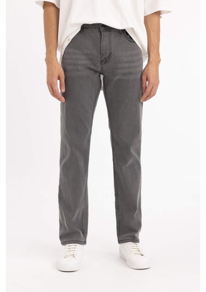Erkek Antrasit Regular Fit Düz Kesim Boru Paça Basic Düz Pamuklu Kot Pantolon B8550AXNS