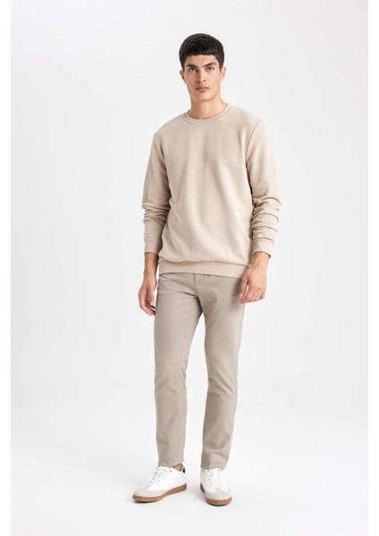Erkek Bej Oversize Fit Geniş Kesim Basic Düz Pamuklu Kapüşonlu Sweatshirt B7833AXNS