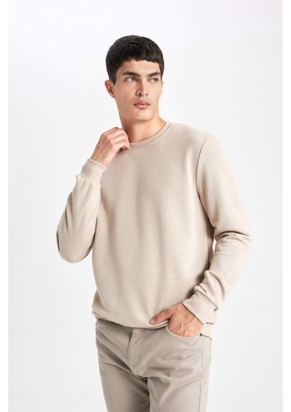 Erkek Bej Oversize Fit Geniş Kesim Basic Düz Pamuklu Kapüşonlu Sweatshirt B7833AXNS